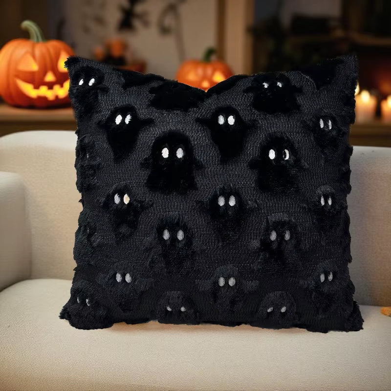 1Pc 3D Black Bat Plush Throw Pillow Cover, Gothic Dark Spooky Witch Halloween Decorative Cushion Cover, No Pillow Core