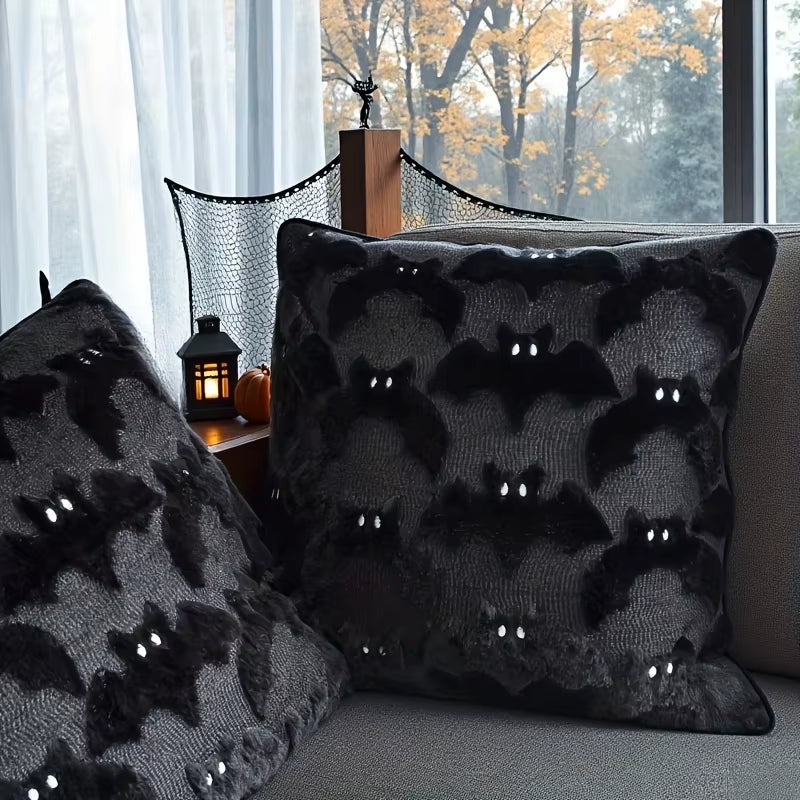1Pc 3D Black Bat Plush Throw Pillow Cover, Gothic Dark Spooky Witch Halloween Decorative Cushion Cover, No Pillow Core