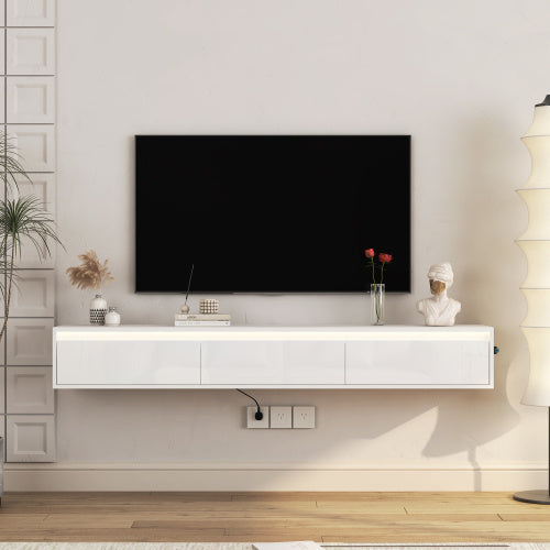 Floating TV Stand With LED and Pre-installed – Modern Wall Mounted TV Shelf