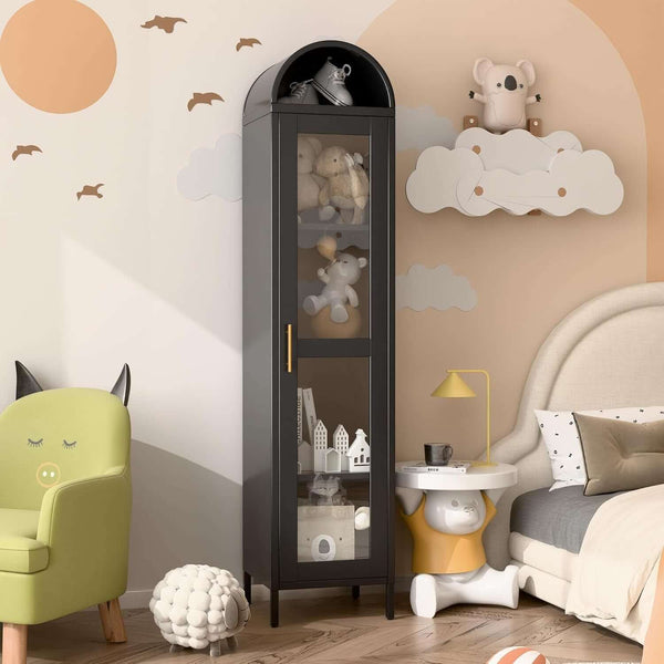 Elegant Arched Cabinet – Modern Metal Glass Display Storage
