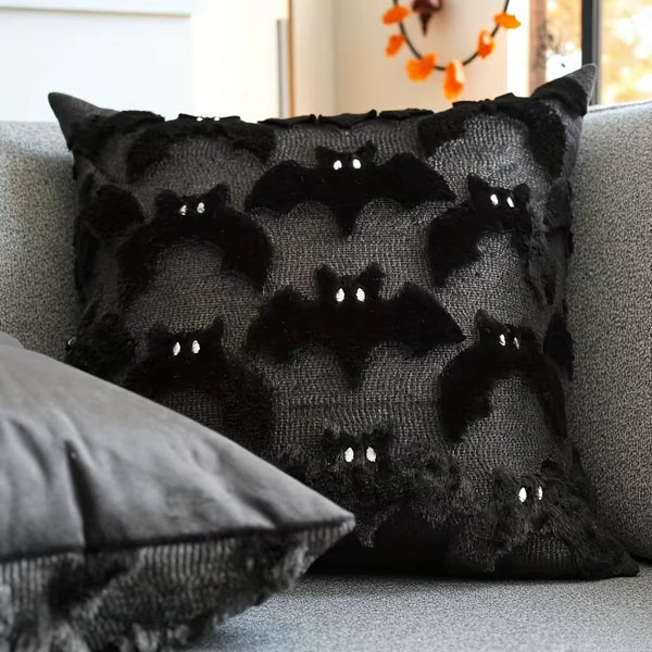 1Pc 3D Black Bat Plush Throw Pillow Cover, Gothic Dark Spooky Witch Halloween Decorative Cushion Cover, No Pillow Core