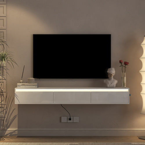 Floating TV Stand With LED and Pre-installed – Modern Wall Mounted TV Shelf