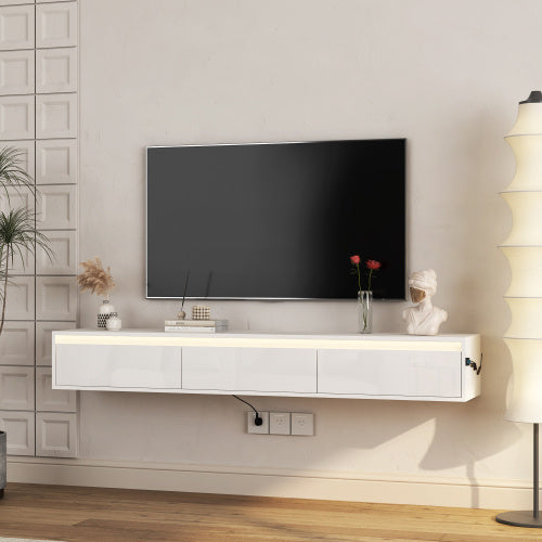 Floating TV Stand With LED and Pre-installed – Modern Wall Mounted TV Shelf