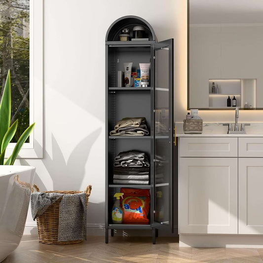 Elegant Arched Cabinet – Modern Metal Glass Display Storage