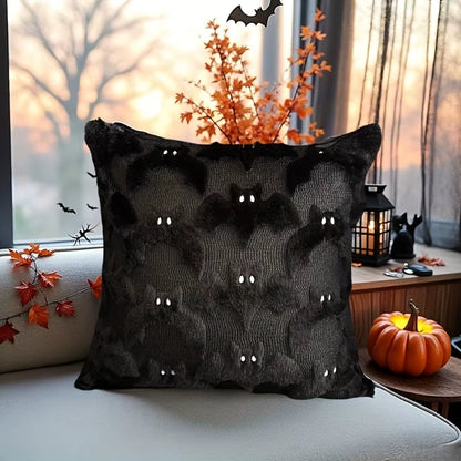 1Pc 3D Black Bat Plush Throw Pillow Cover, Gothic Dark Spooky Witch Halloween Decorative Cushion Cover, No Pillow Core