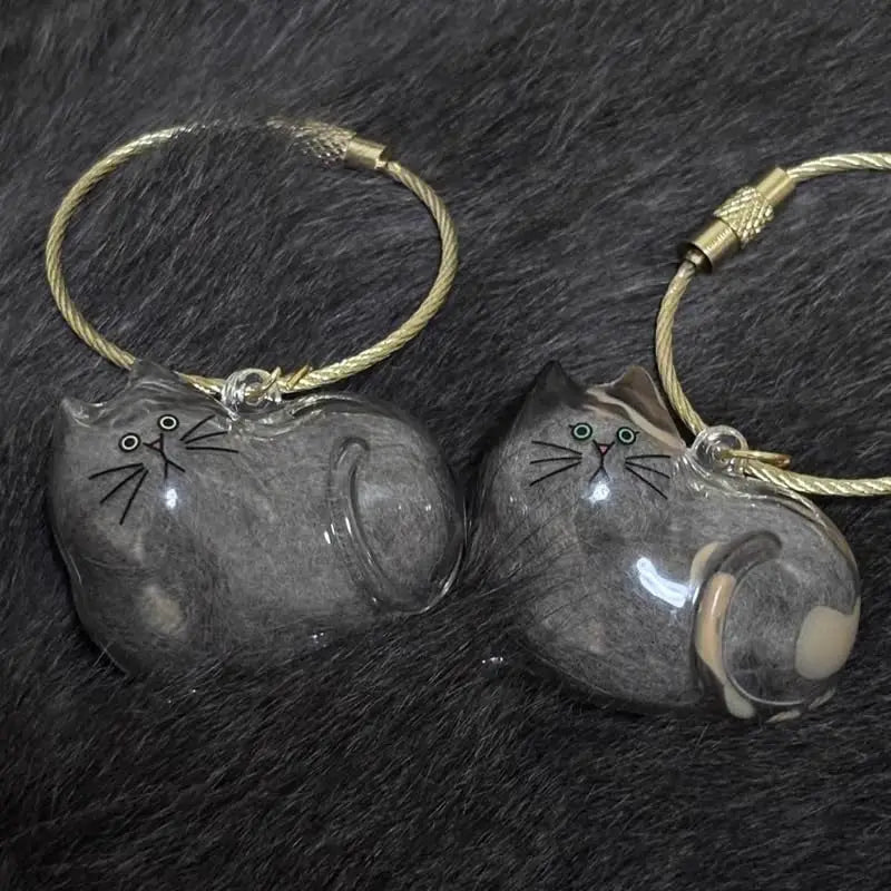 Cat Fur Memorial Charm Resin Keepsake Capsule for Pet Hair Portable Keychain Pendant for Hair Rainbow Bridge Pendant